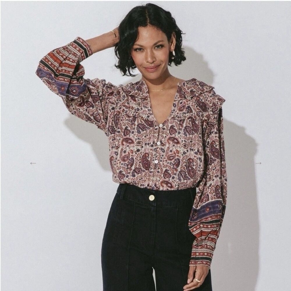 Cleobella Samara Bishop Sleeve Paisley Printed Organic Cotton Blouse Size L